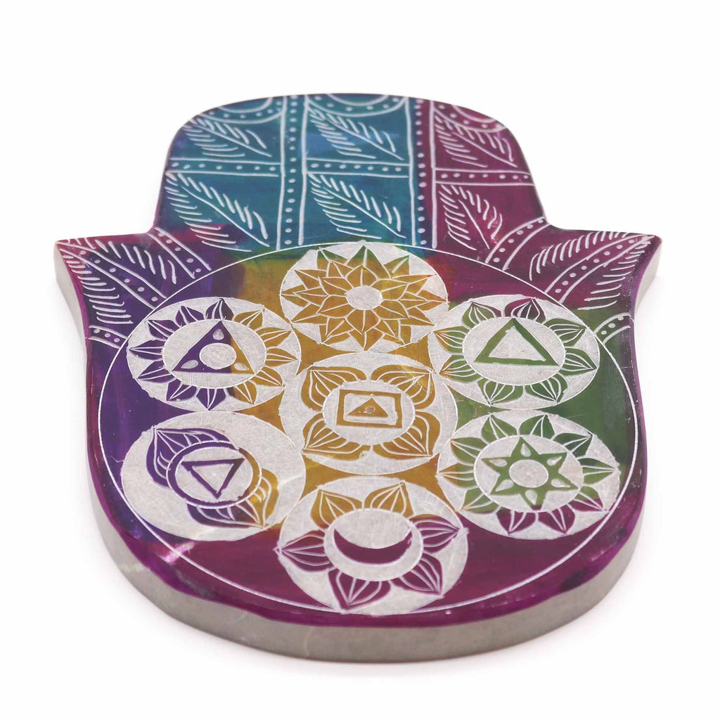 Soapstone Lrg Hamsa Incense Holder - 7 Chakra - view 3