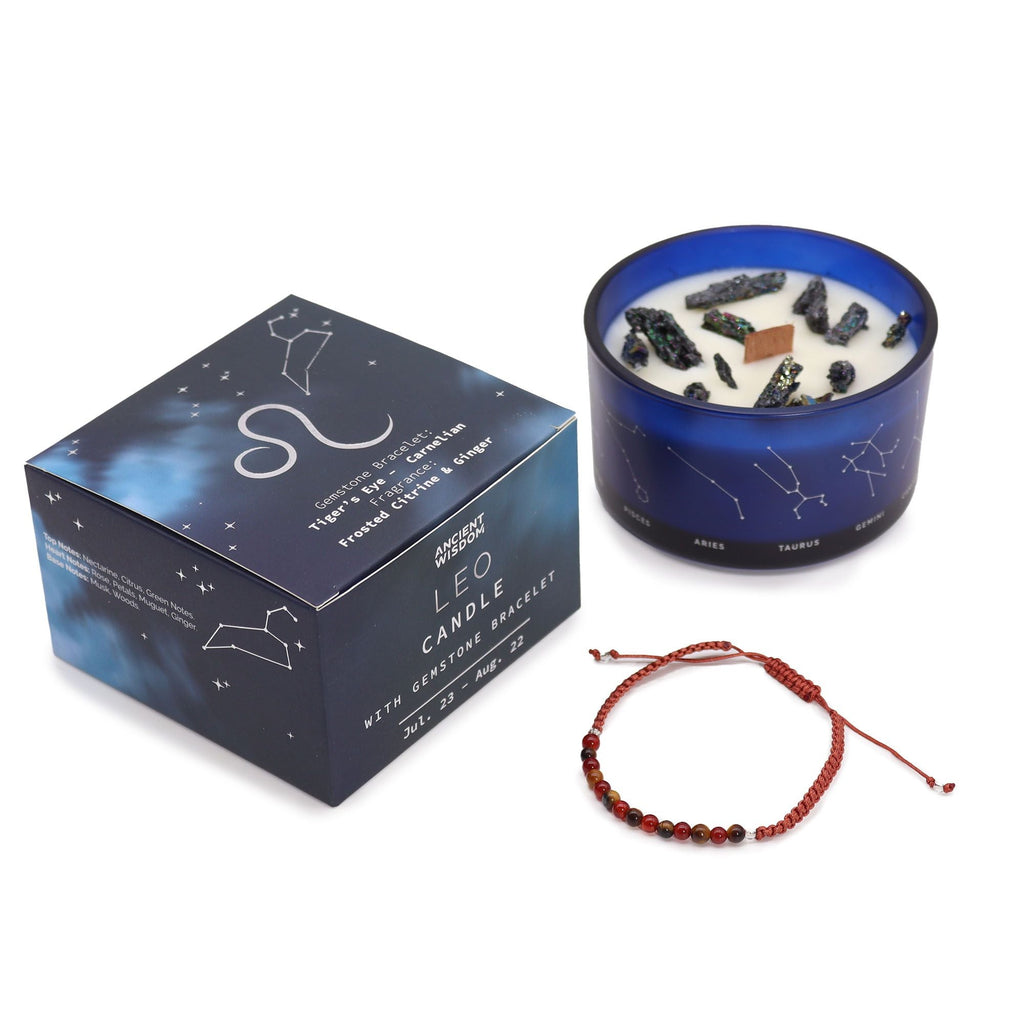 Zodiac Crystal Candle with Gemstone Bracelet - Leo - view 2