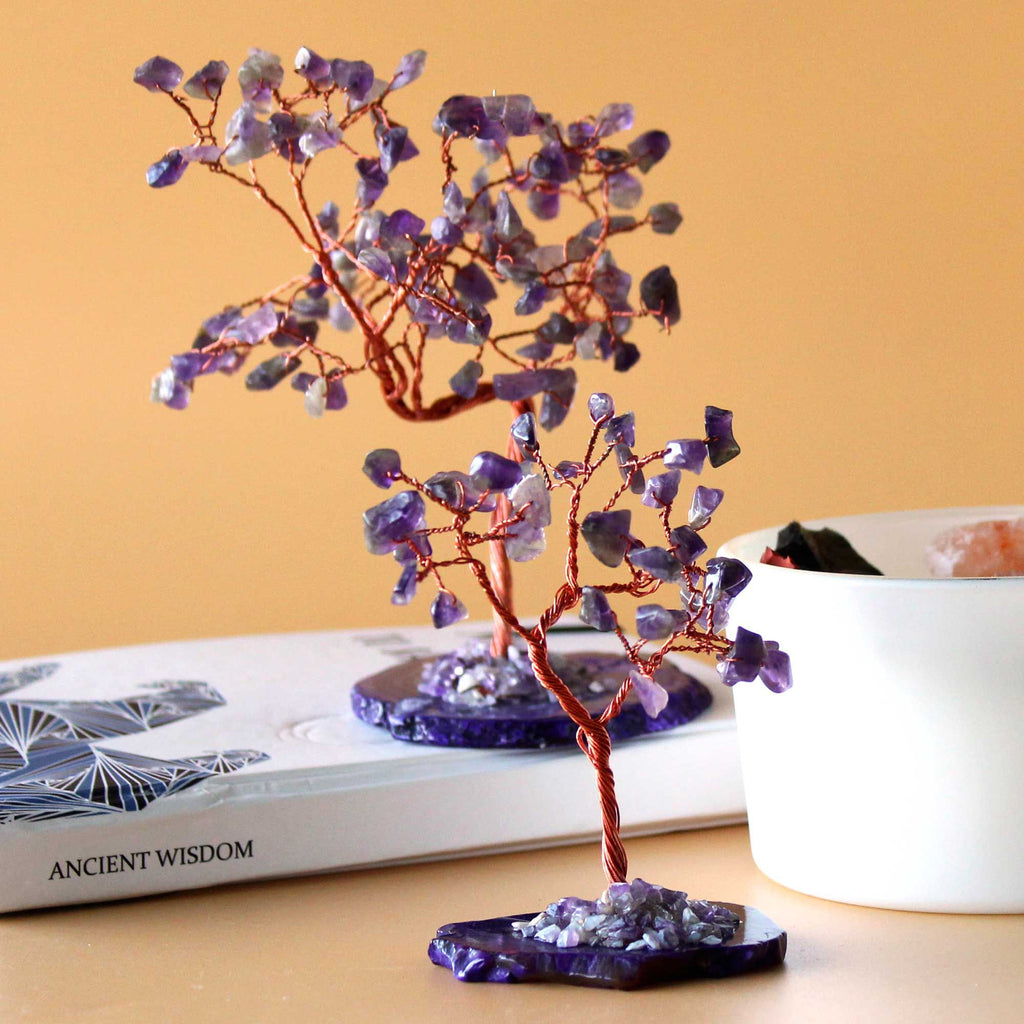 Gemstone Tree - Amethyst on Natural Agate Base (35 stones) - view 2