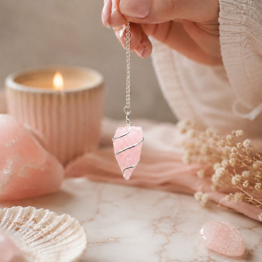 Raw Gemstone Pendulum - Rose Quartz - view 4