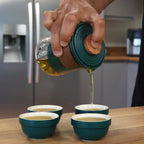 Teal and glass travel tea set with teapot, infuser and four stacking cups - view 6