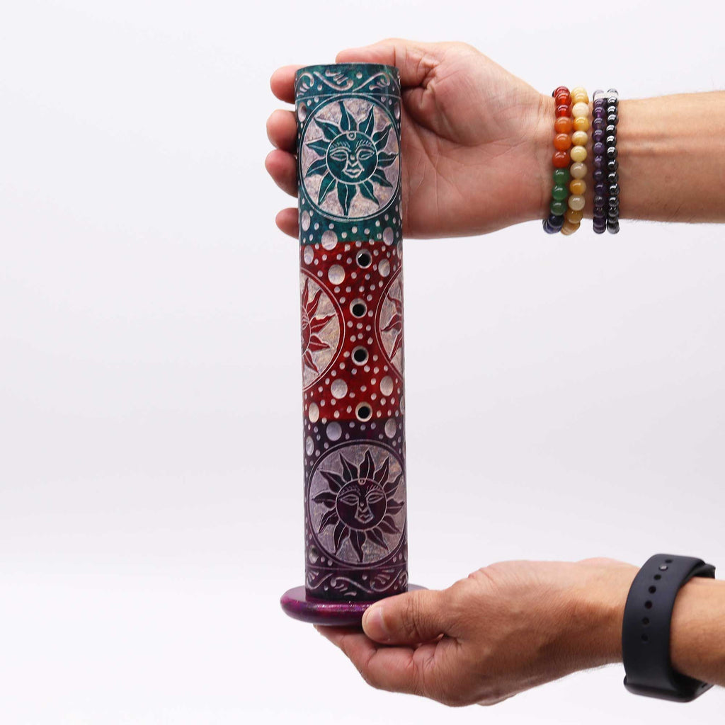 Soapstone Round Tower Incense Holder - Suns - view 2