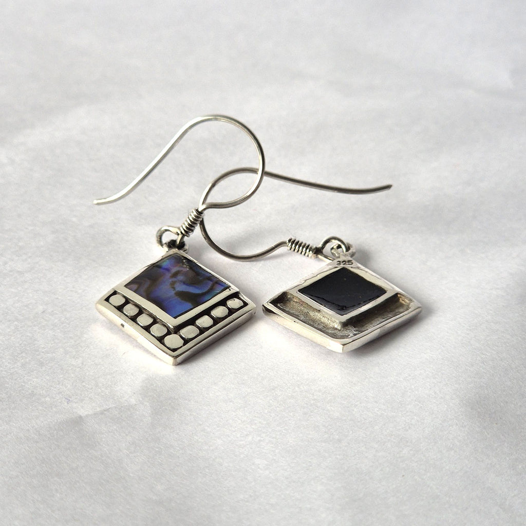 Shell & Silver Earrings - Square Dots - Abalone - view 2