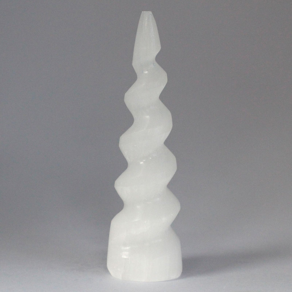 Selenite Spiral Unicorn Horn Tower - Large - view 2
