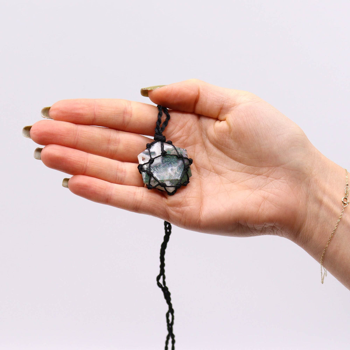 Laced Gemstone Hexagon Pendant - Moss Agate - view 2