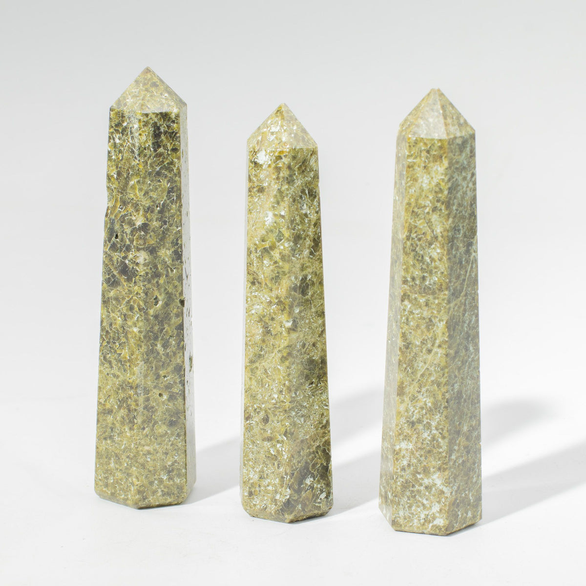 Deep green epidote six face obelisk point with natural veining - view 3
