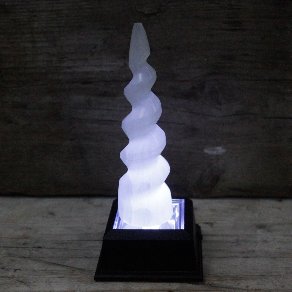Selenite Spiral Unicorn Horn Tower - Large - view 3