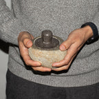 Medium grounding pot carved from a single riverstone, with a fitted stone lid, rough outside and smooth within - view 8