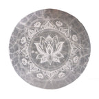 Medium round selenite charging plate engraved with a lotus mandala - view 2
