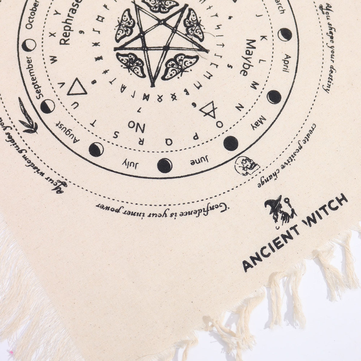 Ancient Witch Pendulum Divination Cloth - Mystic Moth - Natural & Black - view 2