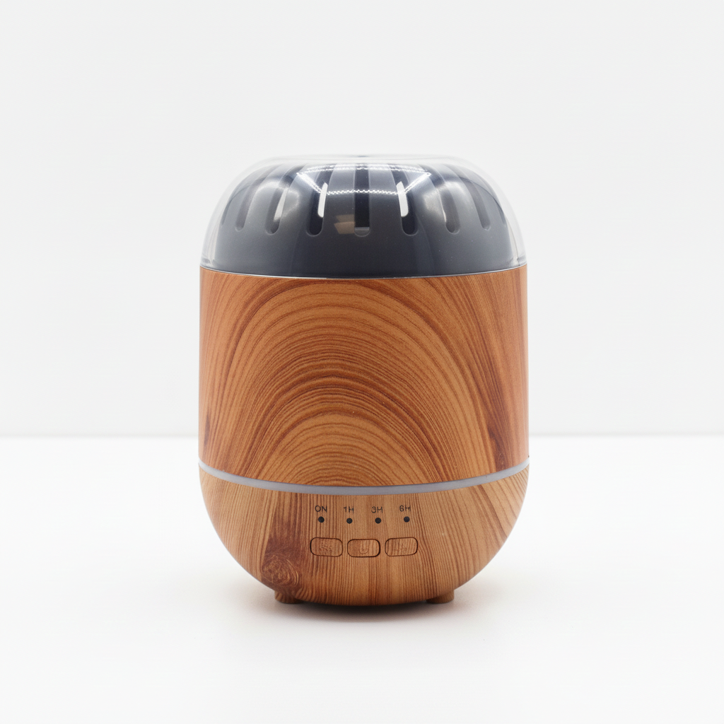 Copenhagen wood-effect aroma diffuser on a clean white surface against a white wall