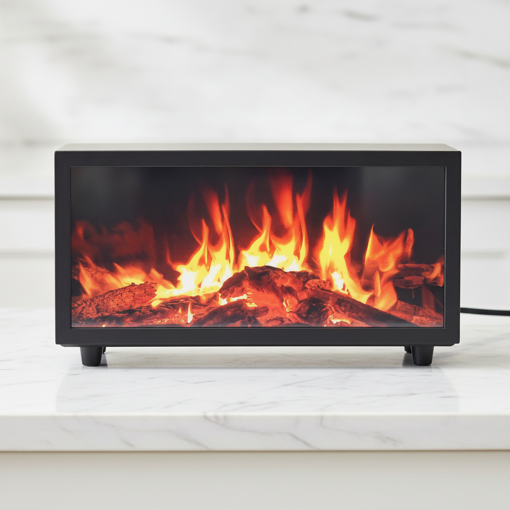Flame effect aroma diffuser with birdsong in black