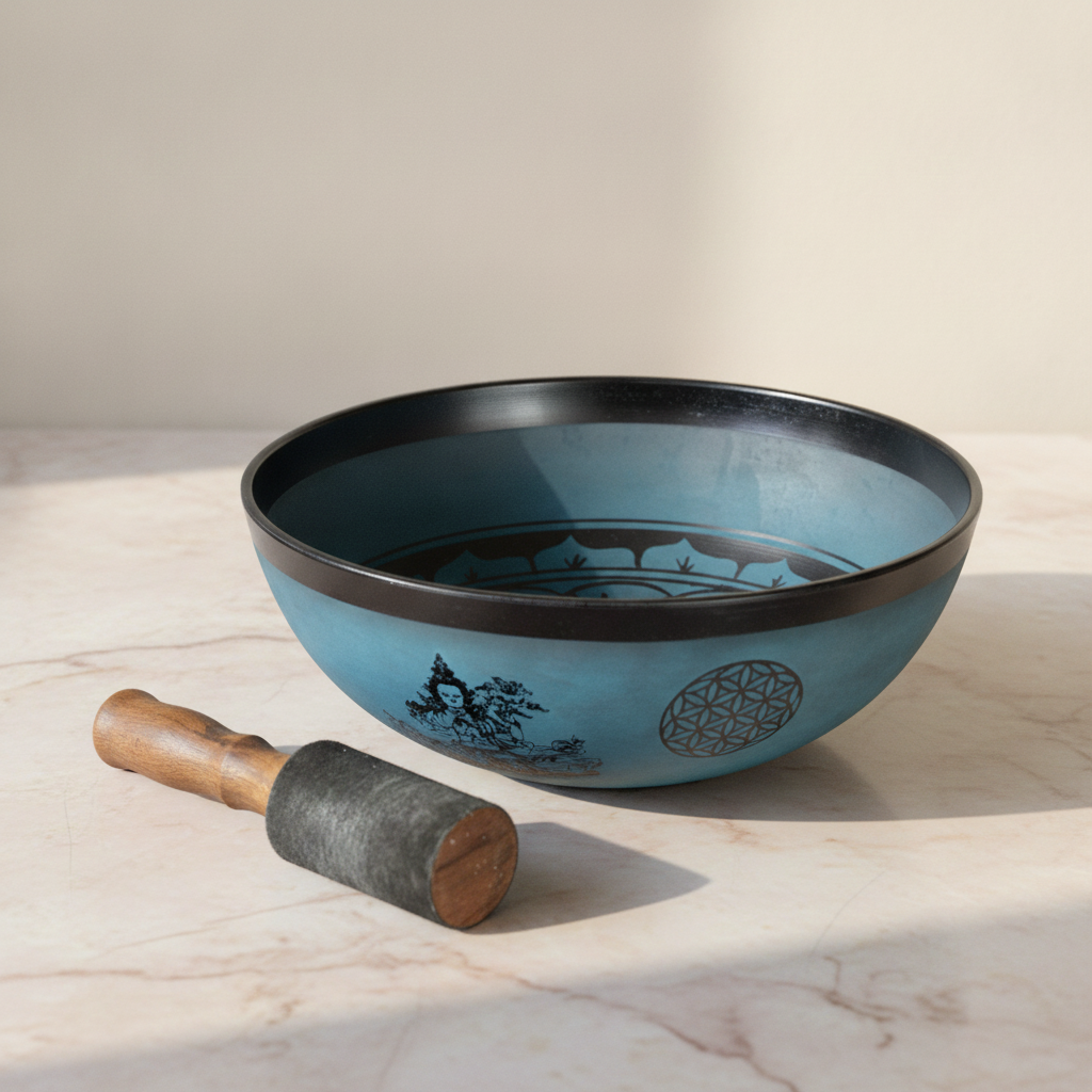 Large Aluminium Singing Bowl - Tibetan Double Dorje - Blue