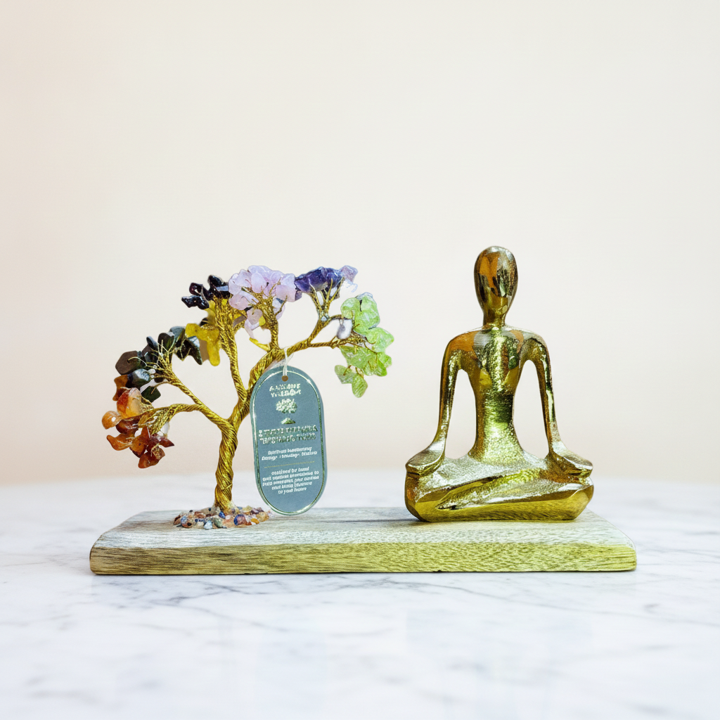 Gemstone Yoga Garden - Mudra Pose - Seven Chakra - Tilted Tree - 100 chipstones