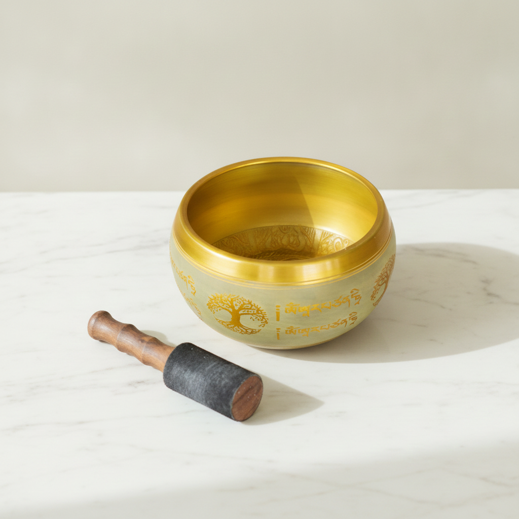 Large Aluminium Singing Bowl - Buddha Tree of Life - Copper