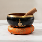 Large Buddha Singing Bowl Set - Black/Orange