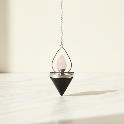 Gemstone Lantern of Life Pendulum - Black Agate & Rose Quartz
