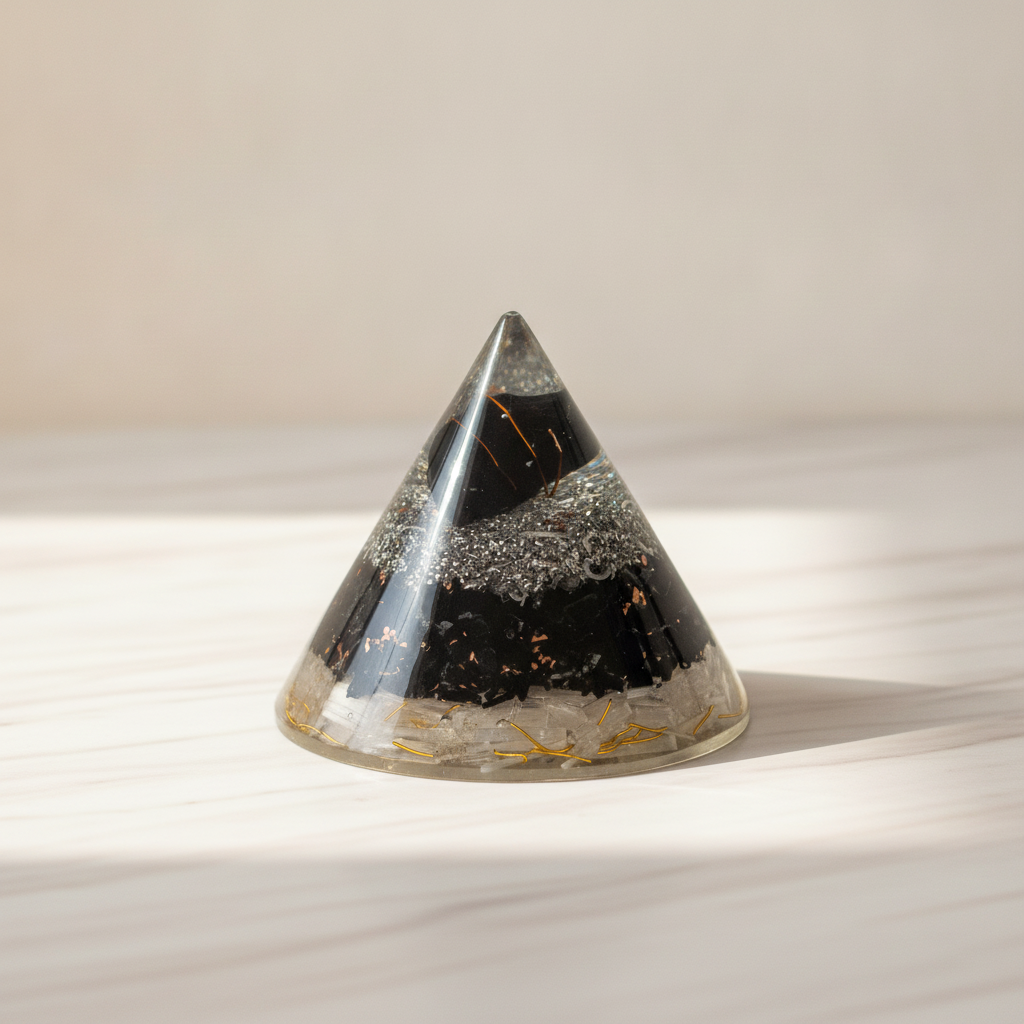 Orgonite Cone - Selenite and Black Tourmaline Copper - 90 mm