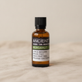 Bergamot organic essential oil 50ml amber bottle on natural linen