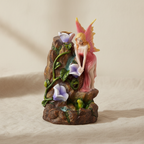 Fairy flower garden waterfall backflow incense burner on natural linen