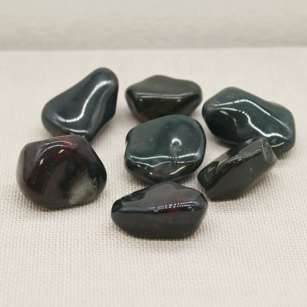 Extra large bloodstone tumble stones on cotton canvas
