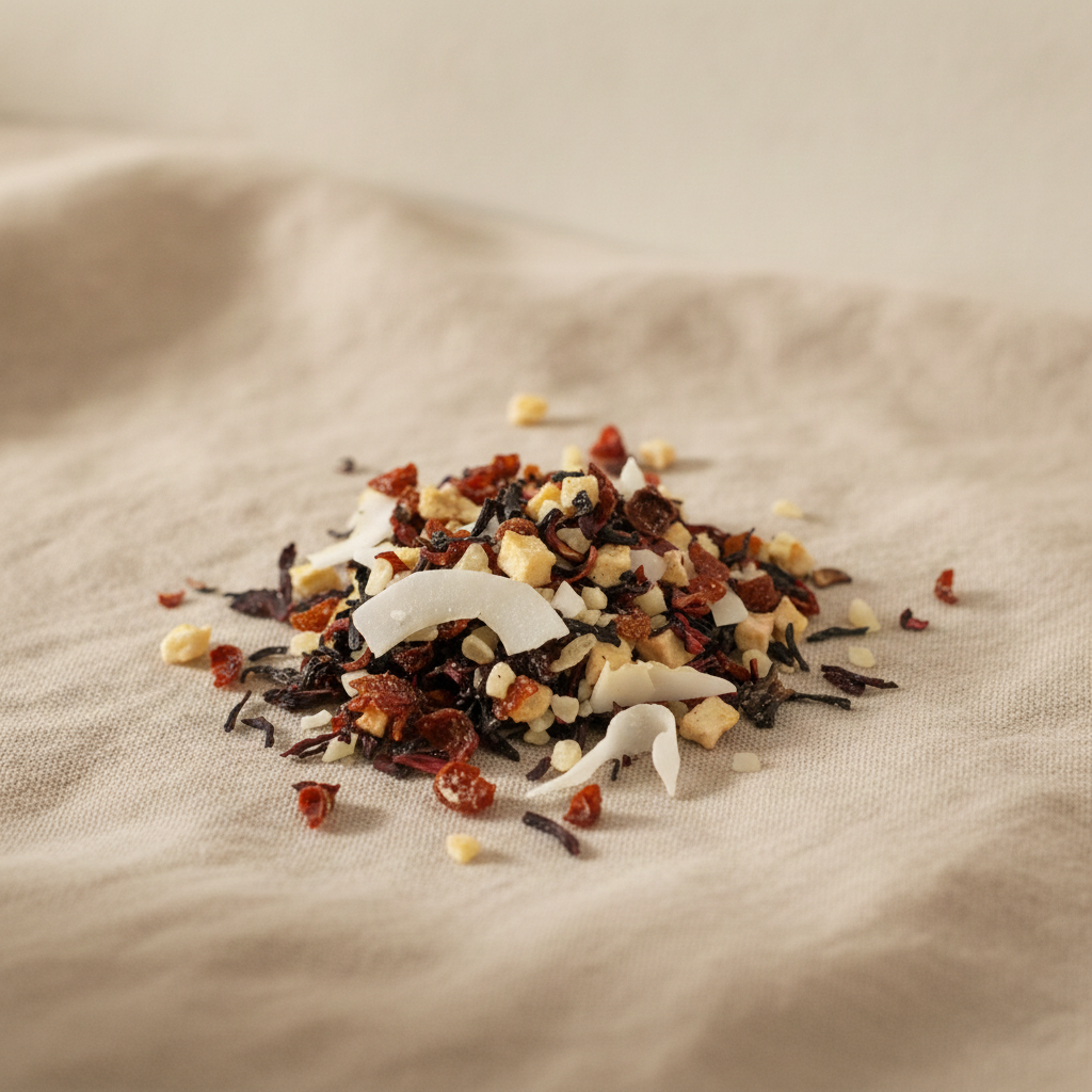 Hidden Islands Blend loose leaf tea on natural linen