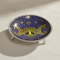 Triple Moon Tree of Life offering dish on three legs, on cream linen