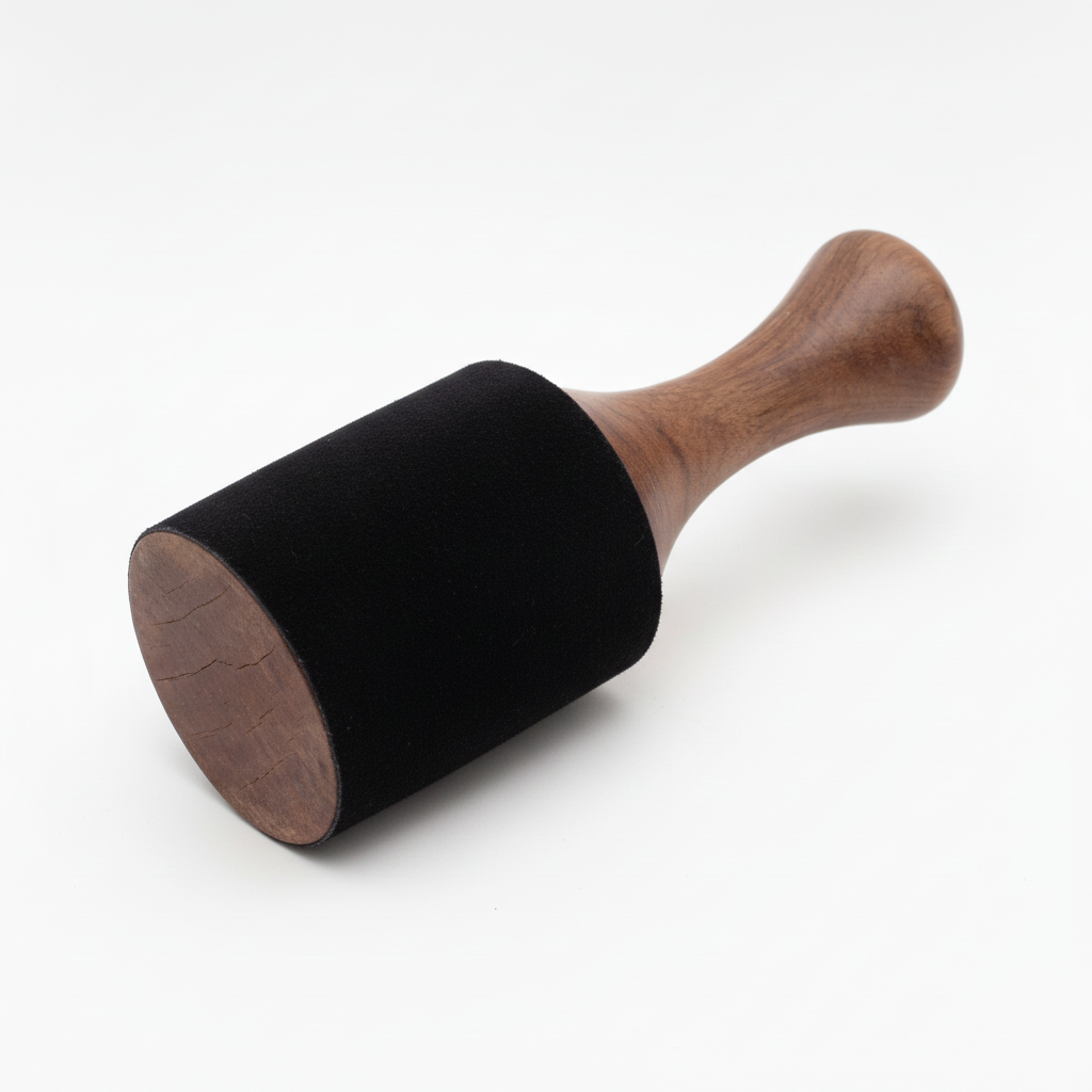 Extra large wooden king stick striker on a clean white surface against a white wall