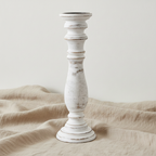 Large Wooden Pillar Candle Holder - Whitewash Mango Wood Candle Stand