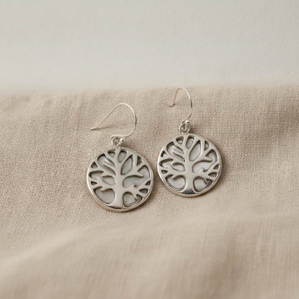 Tree of Life Silver Earrings - Mother of Pearl