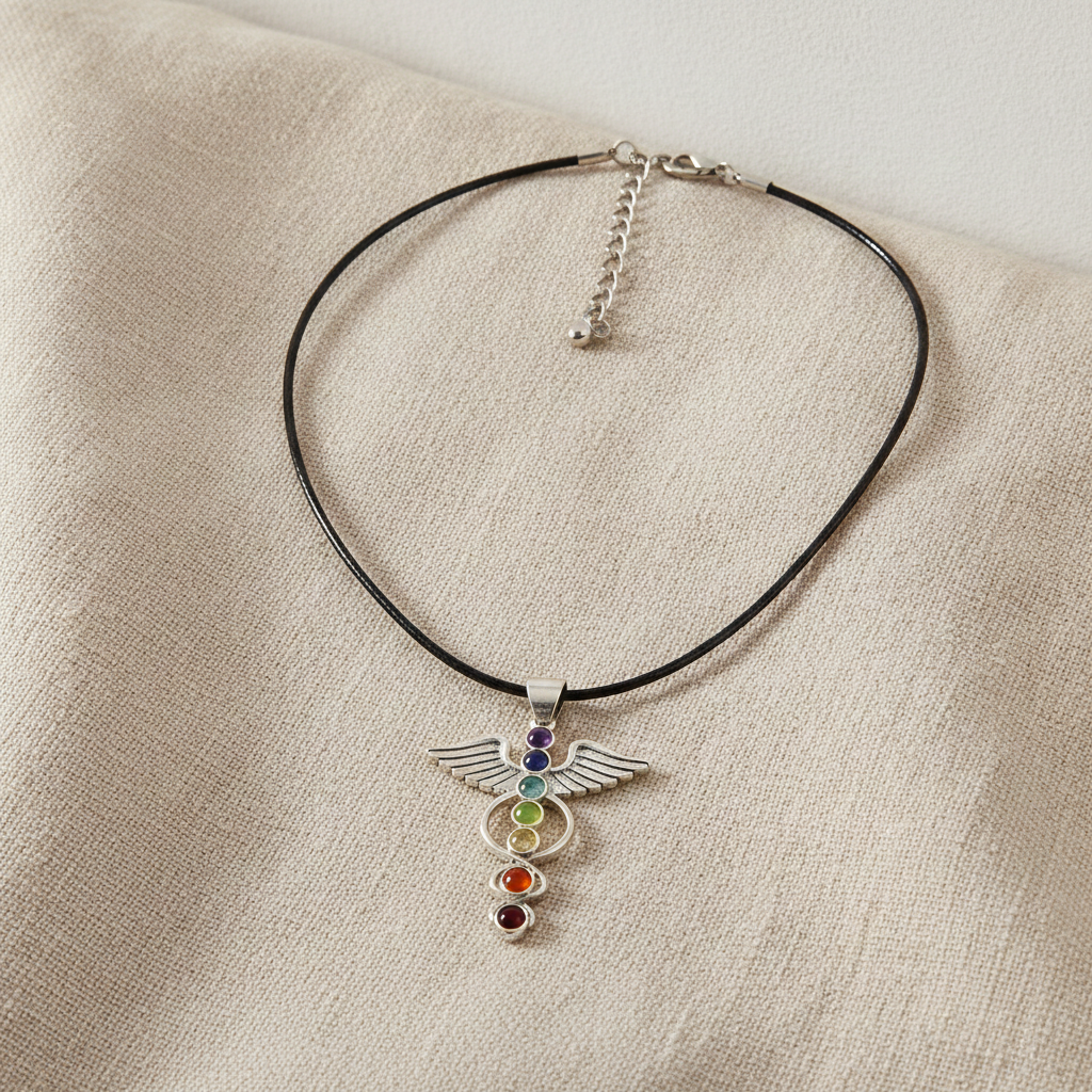 Angel Wing Chakra Pendant Necklace - Silver Plated