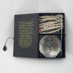 Tantra Yoga gift box open, rope incense bundles and an engraved silver plated dish inside