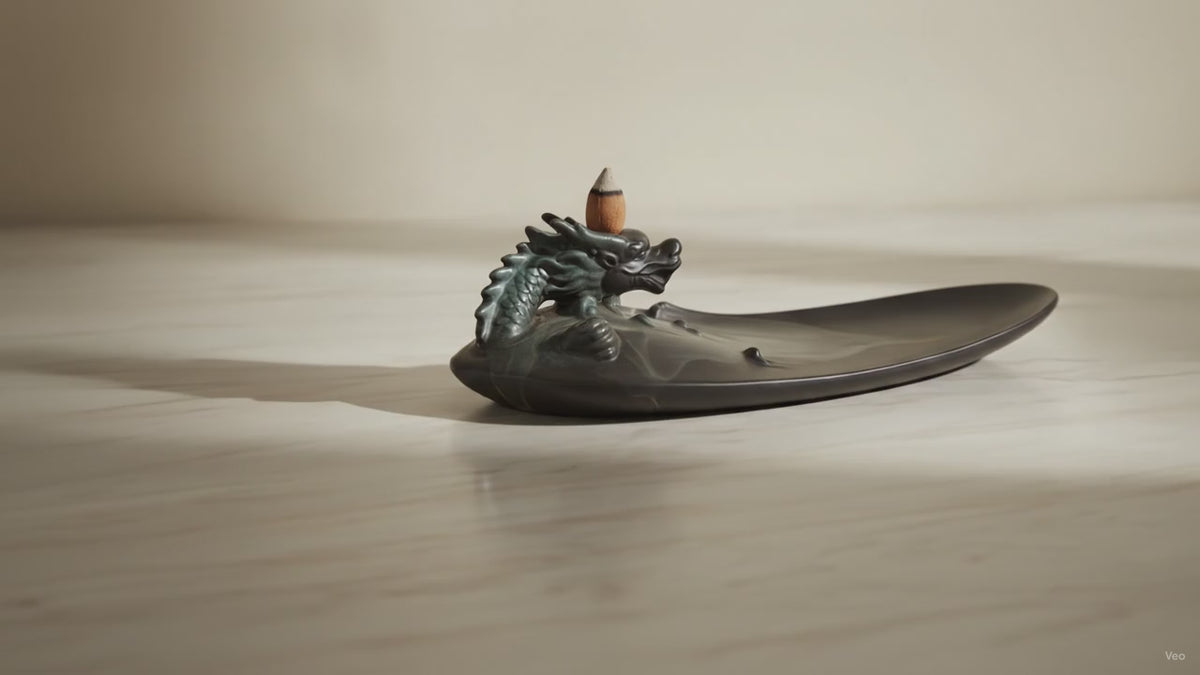 Backflow Incense Burner - Dragon in Pool with Surprising Details, slow close-up