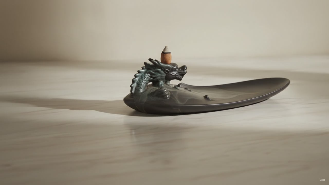 Backflow Incense Burner - Dragon in Pool with Surprising Details, slow close-up