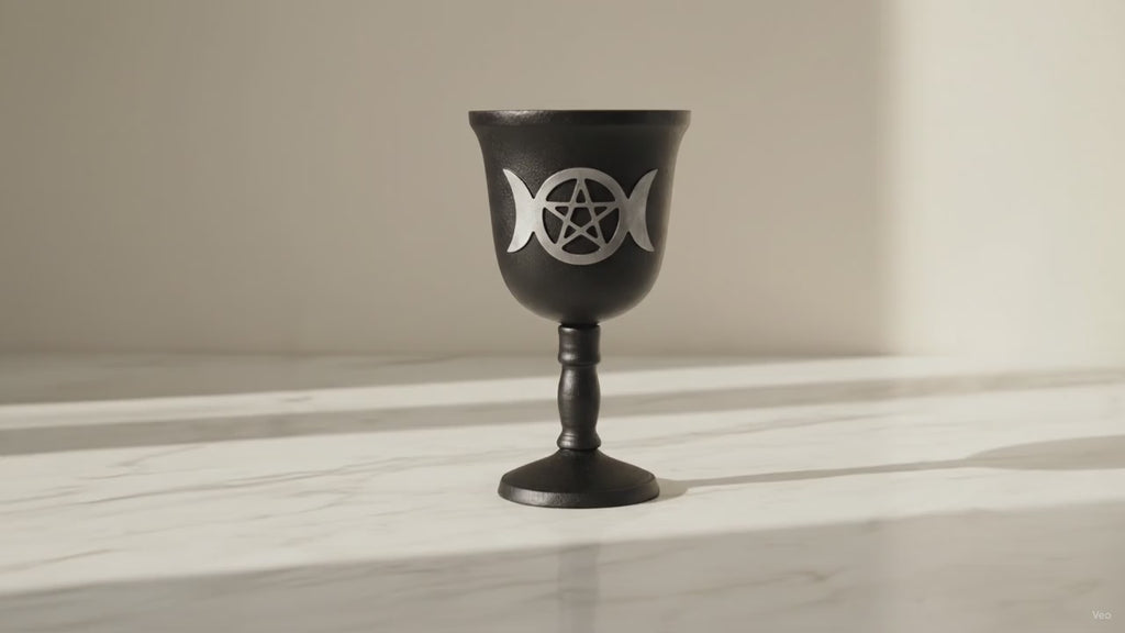 Iron Ritual Goblet - Triple Moon - 20x11cm, slow close-up