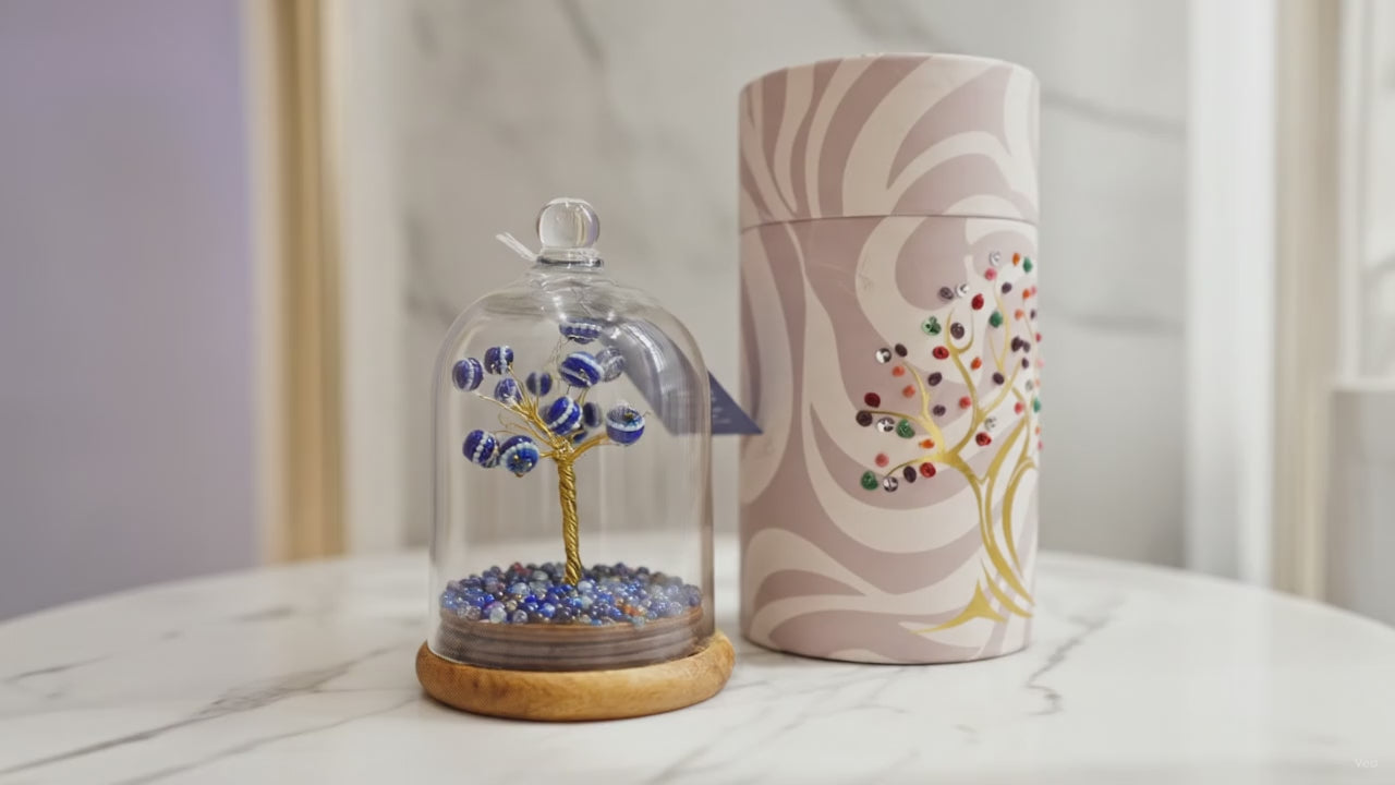 Evil eye on lapis gemstone dome garden with gift tube, slow product video