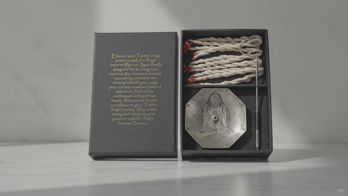 Tantra Yoga rope incense gift set with silver plated holder, slow close-up