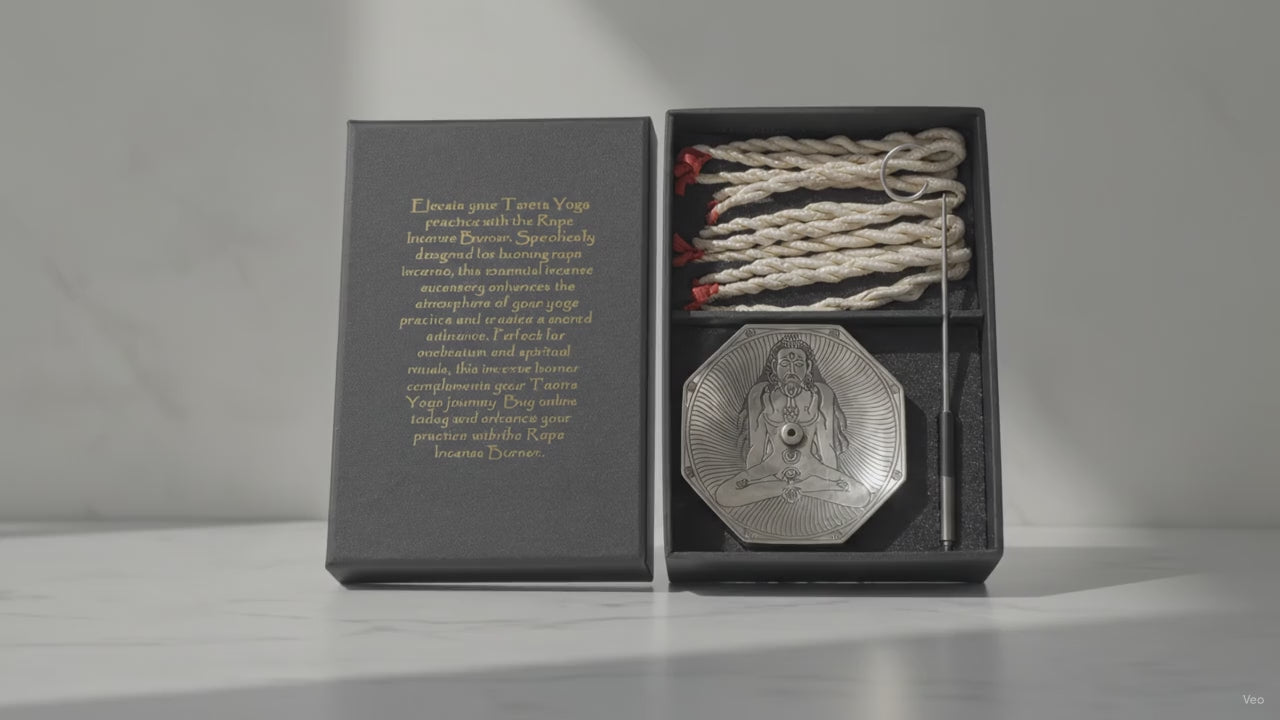 Tantra Yoga rope incense gift set with silver plated holder, slow close-up