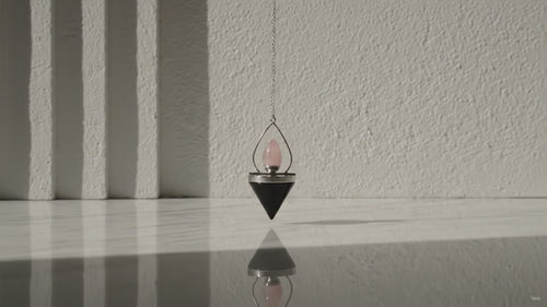 Gemstone Lantern of Life Pendulum - Black Agate & Rose Quartz, slow close-up