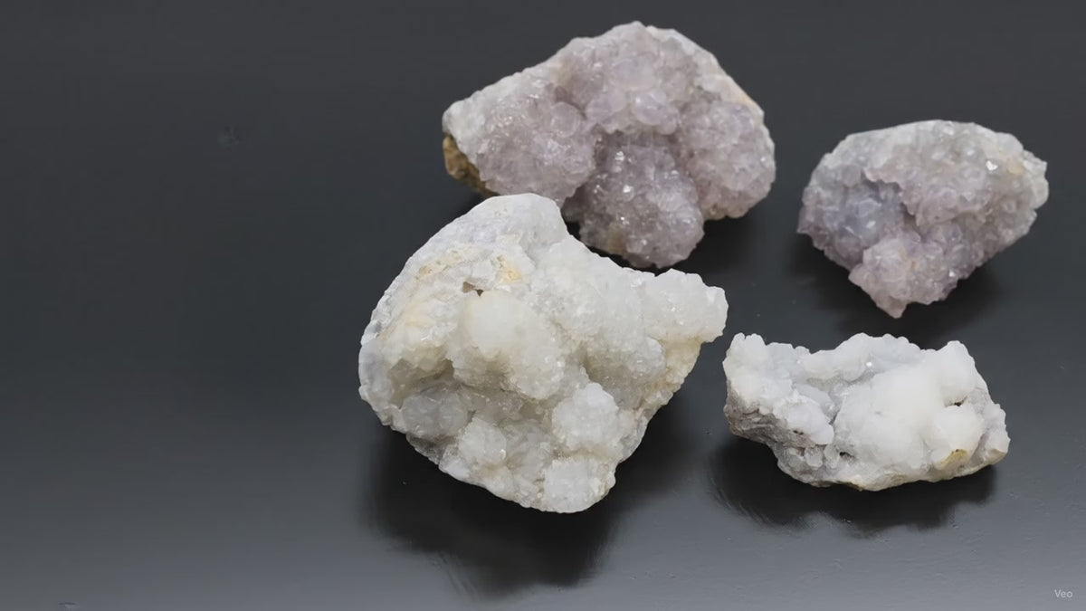 Finger quartz cluster pieces, slow product video