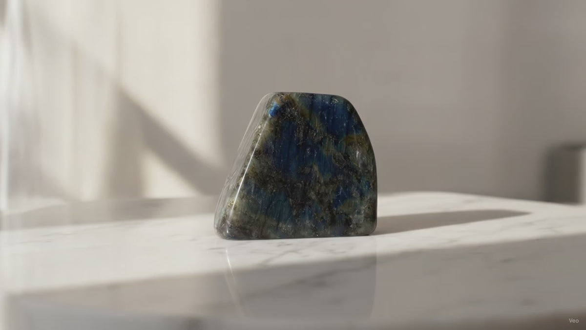 Madagascar Labradorite Statement Stone (approx 900-1100gms 140-170mm), slow close-up