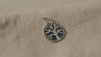 Silver Tree of Life pendant set over blue-green abalone shell - video