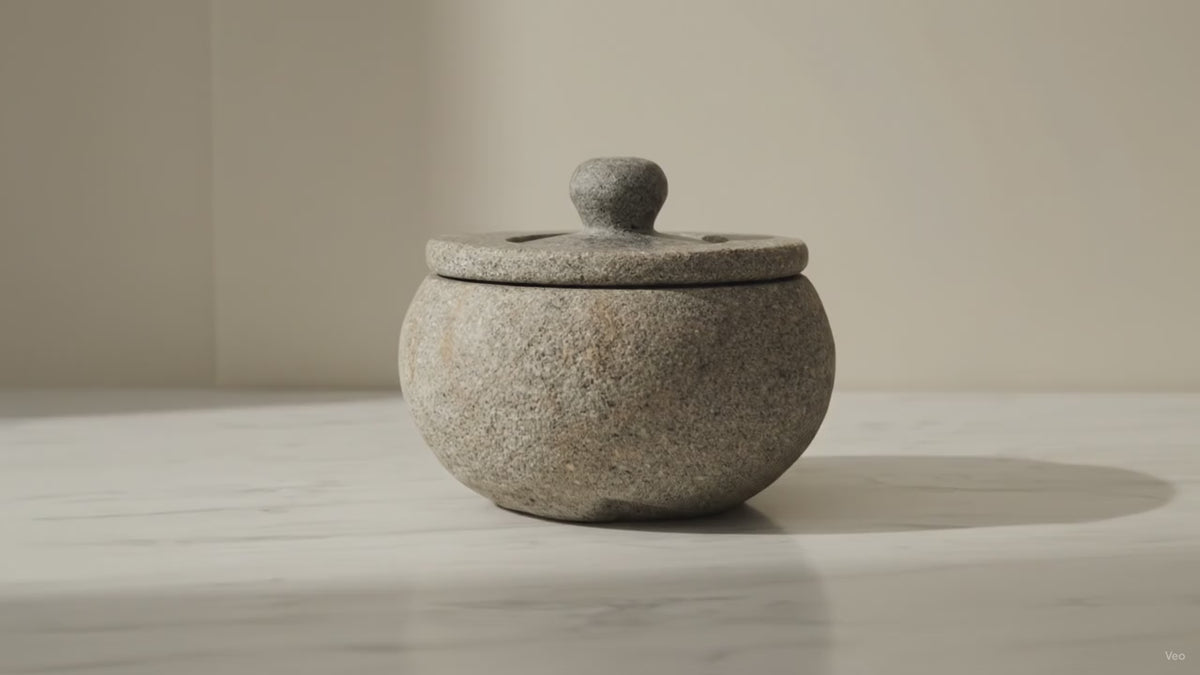 Natural Riverstone Grounding Pot - Large (approx 15x12cm), slow close-up
