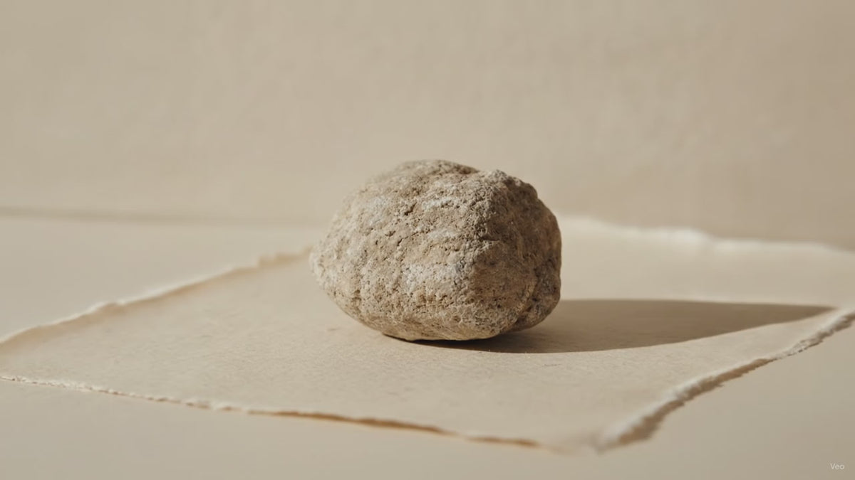 A rough unopened calcite geode resting on cotton-rag paper video