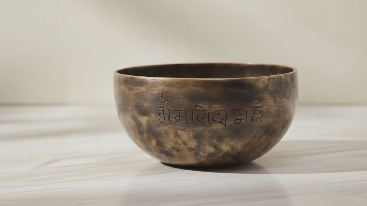 Small Indian Moon Phase Singing Bowl, slow close-up