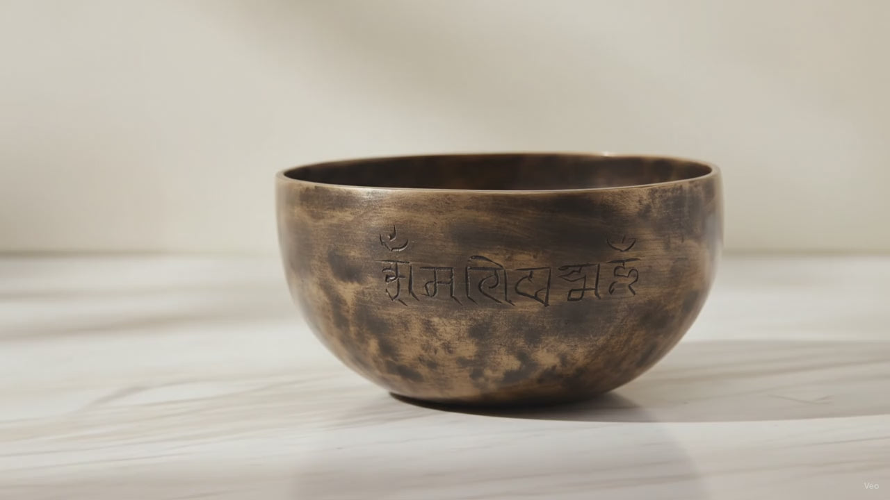 Small Indian Moon Phase Singing Bowl, slow close-up