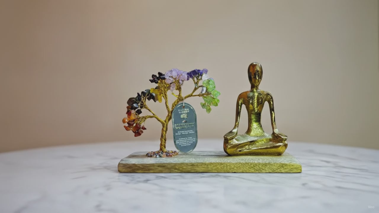Gemstone Yoga Garden - Mudra Pose - Seven Chakra - Tilted Tree - 100 chipstones, slow close-up