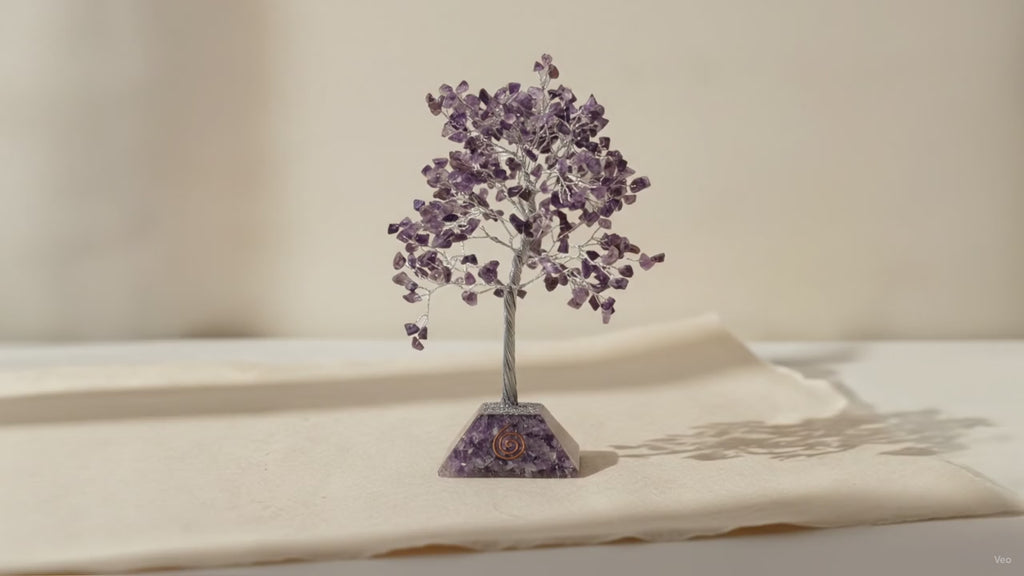 Amethyst chipstone tree on a purple orgonite base, on cotton-rag paper video