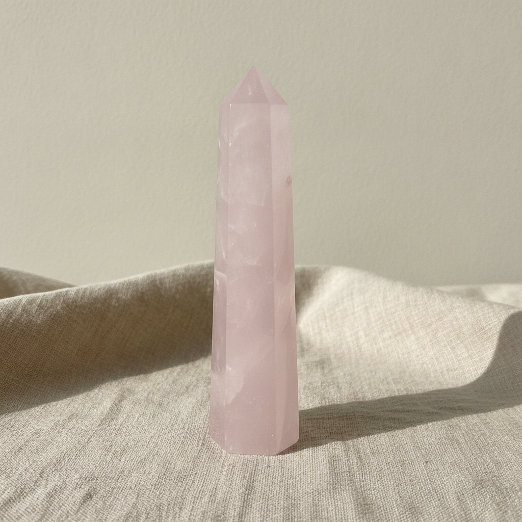 Rose Quartz Crystal Obelisk Point - Six Face Polished Gemstone Tower