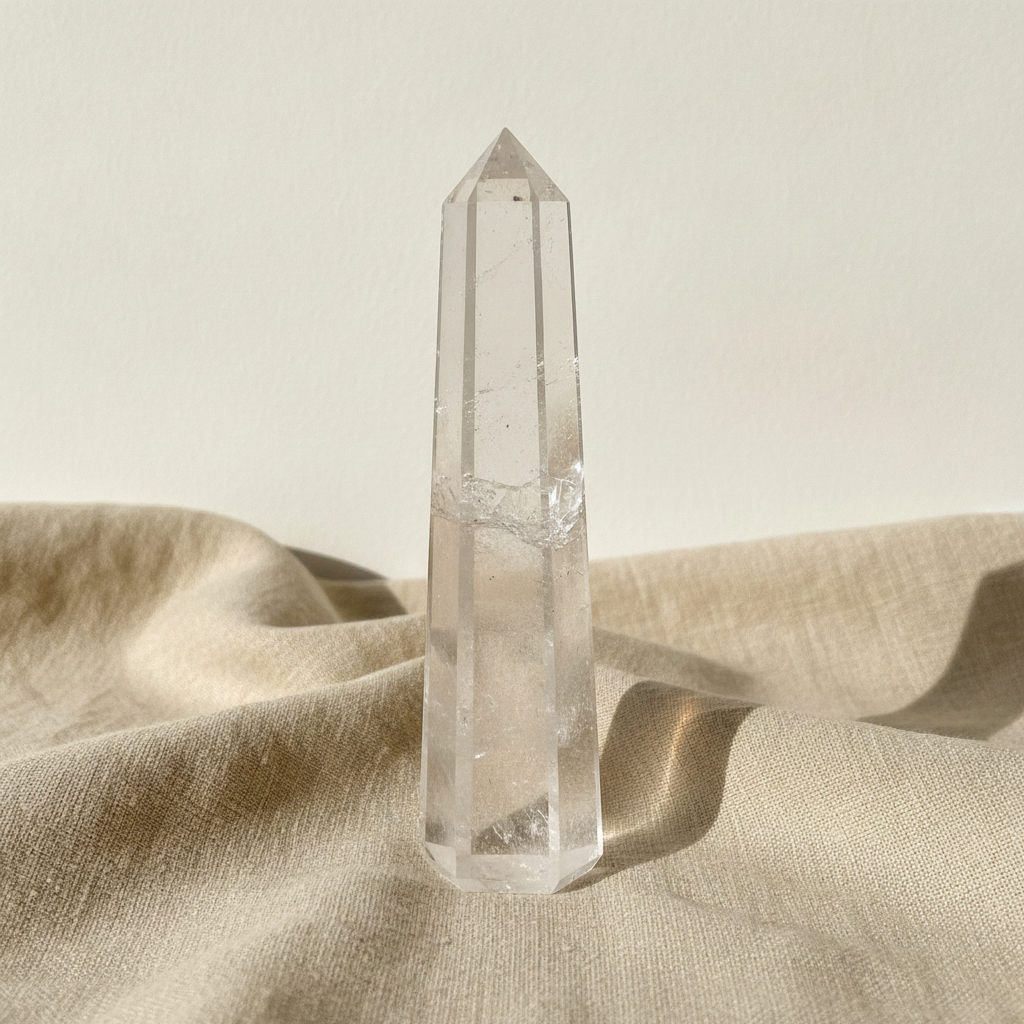 Clear Quartz Crystal Obelisk Point - Six Face Polished Gemstone Tower